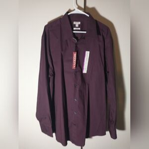 NWT Merona (RN# 17730) Burgundy Long-Sleeved Button-Down Shirt - Size 2XL